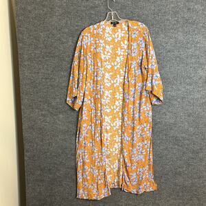Jessica Simpson Womens Open Front Long Kimono Size Medium Orange Floral Boho